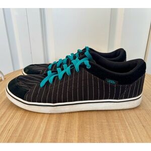 Vans Black Pinstripe Sneakers with Teal Accents